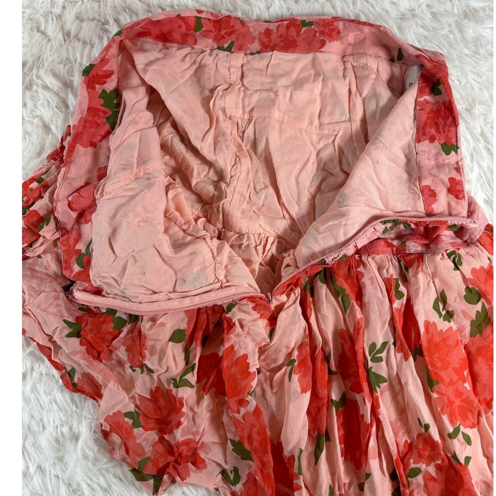 Maeve Anthropologie Floral Ruffle Mini Skort Pink Red Rose Linen Blend Size 12 - Picture 6 of 8